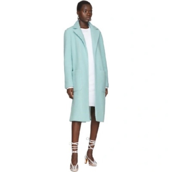 Helmut Lang | Teddy Faux Fur Wool Blend Wrap Knee Length Coat in Foam - Picture 3 of 7